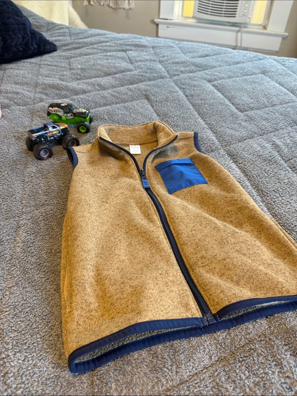 Carter's Tan Fleece Vest with Blue Trim and Pocket